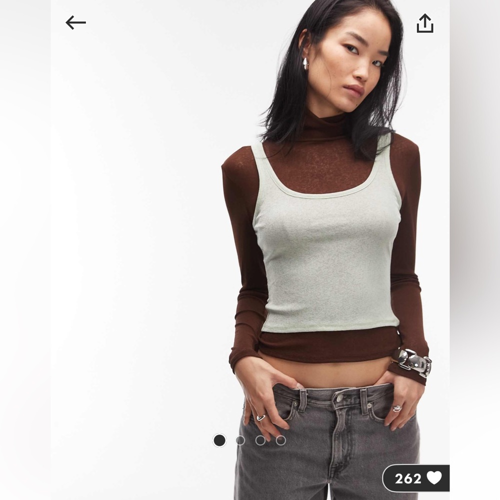 NWT ASOS DESIGN Layered Long-Sleeve and Tank Top in Brown and Mint
